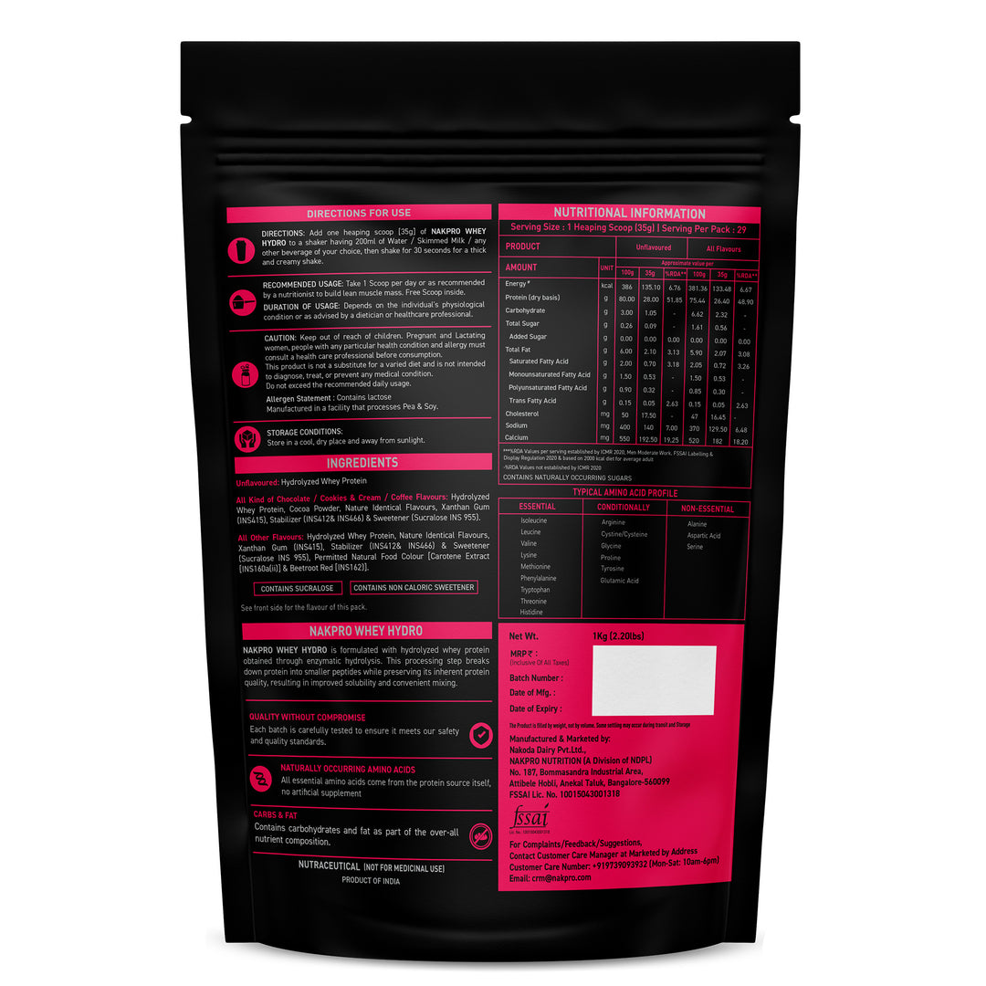 Nakpro Whey Hydro Whey Protein Hydrolysate | 75g Protein | Premium Whey Protein