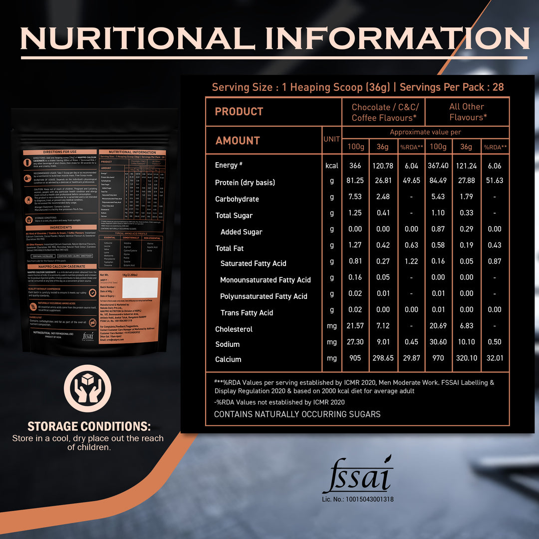 Nakpro Calcium Caseinate Protein Powder | 81g Protein | Slow Release Protein | High Calcium