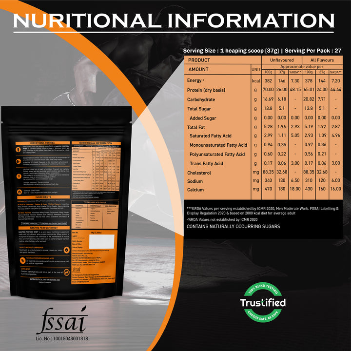 Nakpro Perform Whey Protein Concentrate | 65g Protein | Trustified Certified