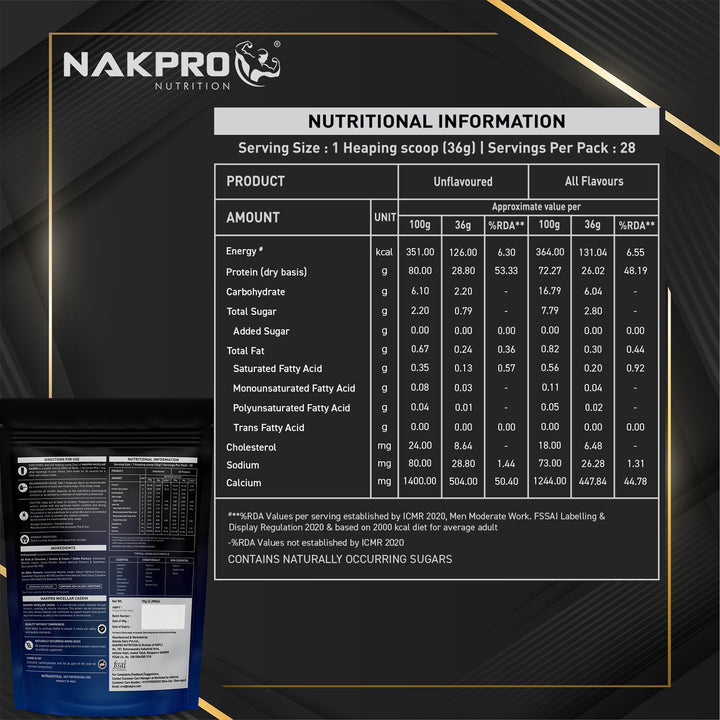 Nakpro Micellar Casein Protein Powder | 80g Protein | Slow Release Protein