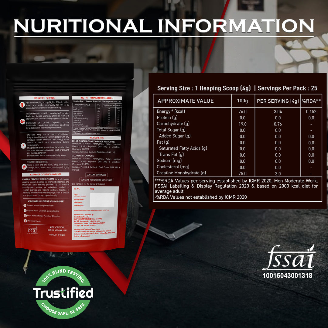 Nakpro Micronized Creatine Monohydrate | Increases Strength & Supports Lean Muscle | Trustified Certified