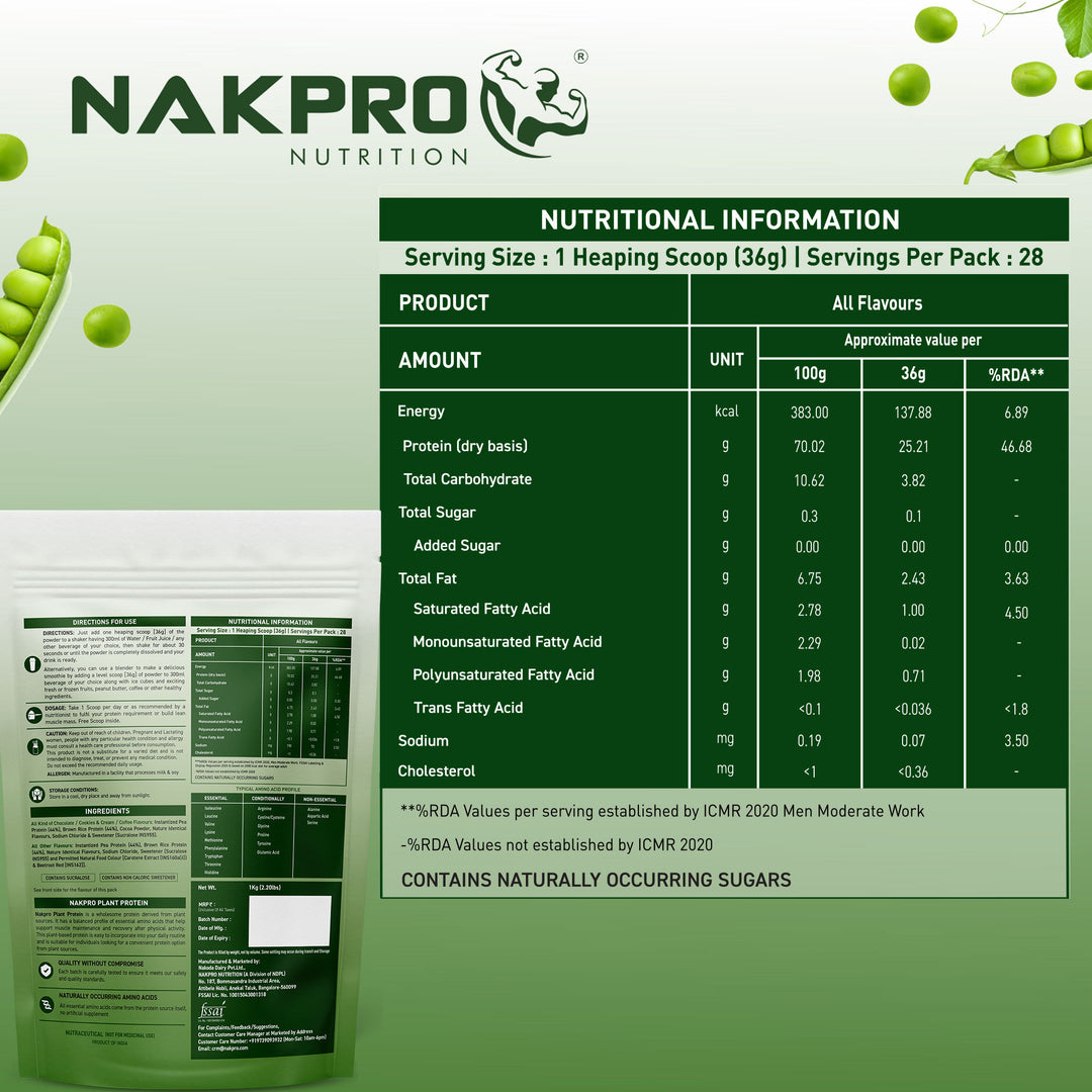 Nakpro Plant Protein Powder | 70g Protein | Pea & Brown Rice Protein Blend | Trustified Certified