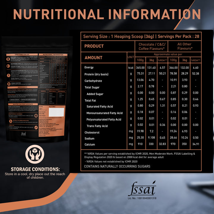 Nakpro Calcium Caseinate Protein Powder | 81g Protein | Slow Release Protein | High Calcium