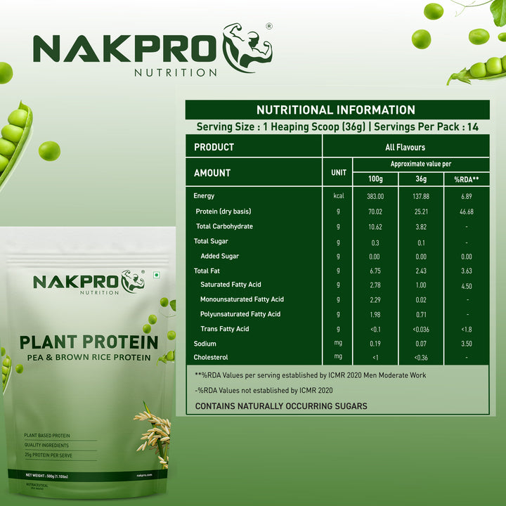 Nakpro Plant Protein Powder | 70g Protein | Pea & Brown Rice Protein Blend | Trustified Certified