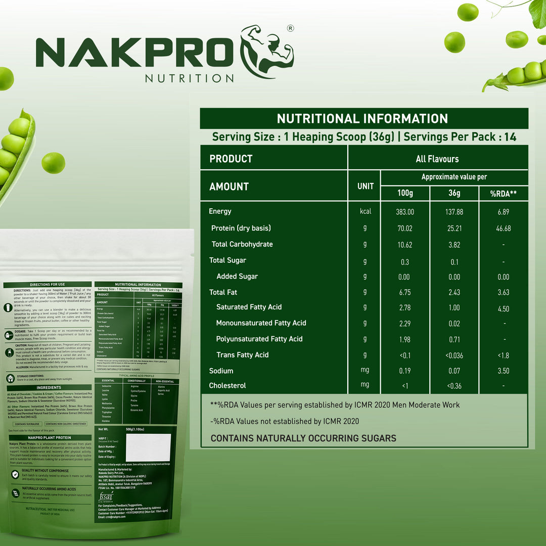 Nakpro Plant Protein Powder | 70g Protein | Pea & Brown Rice Protein Blend | Trustified Certified