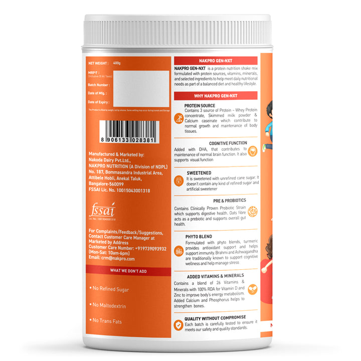 NAKPRO GEN-NXT Protein Shake Mix | 14g Protein, DHA, Vitamins & Minerals