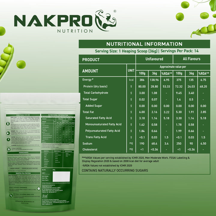 Nakpro Pea Protein Isolate | 72g Protein | Plant-Based Protein Powder