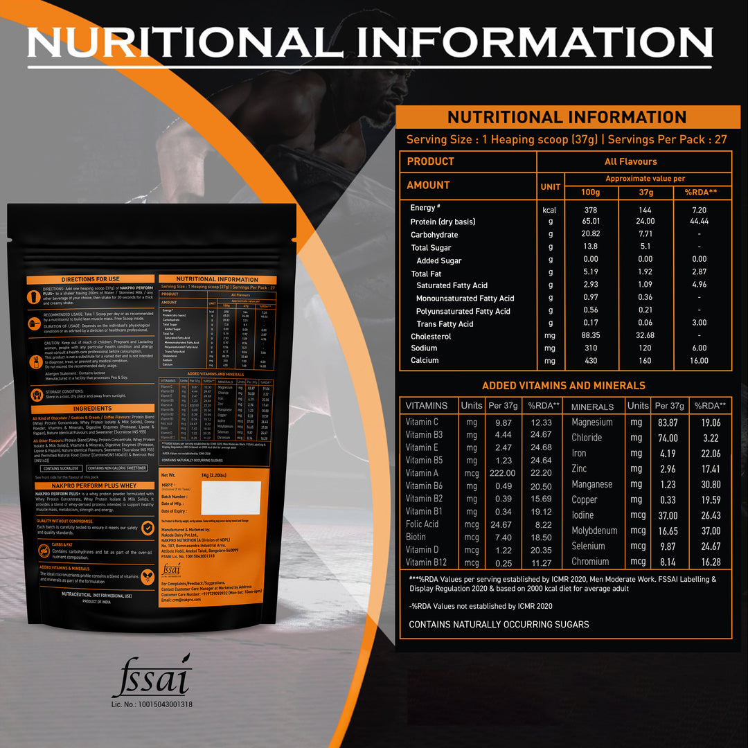 Nakpro Perform Plus+ Whey Protein Blend | 70g Protein | Blend of WPI & WPC | Added Vitamins, Minerals & Digestive Enzymes