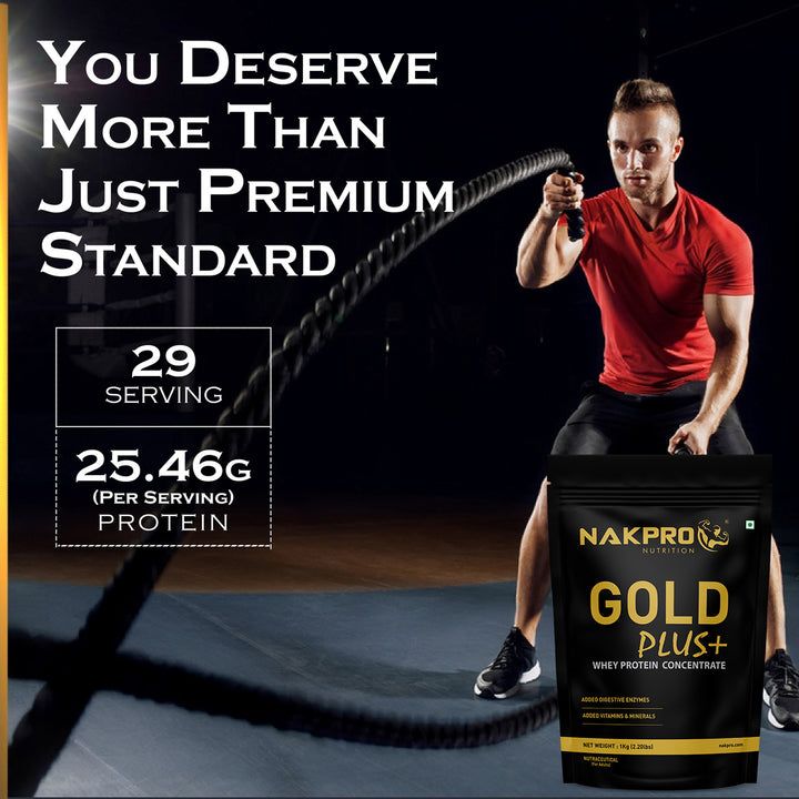 Nakpro Gold Plus+ Whey Protein Concentrate | 73g Protein | Added Digestive Enzymes, Vitamins & Minerals