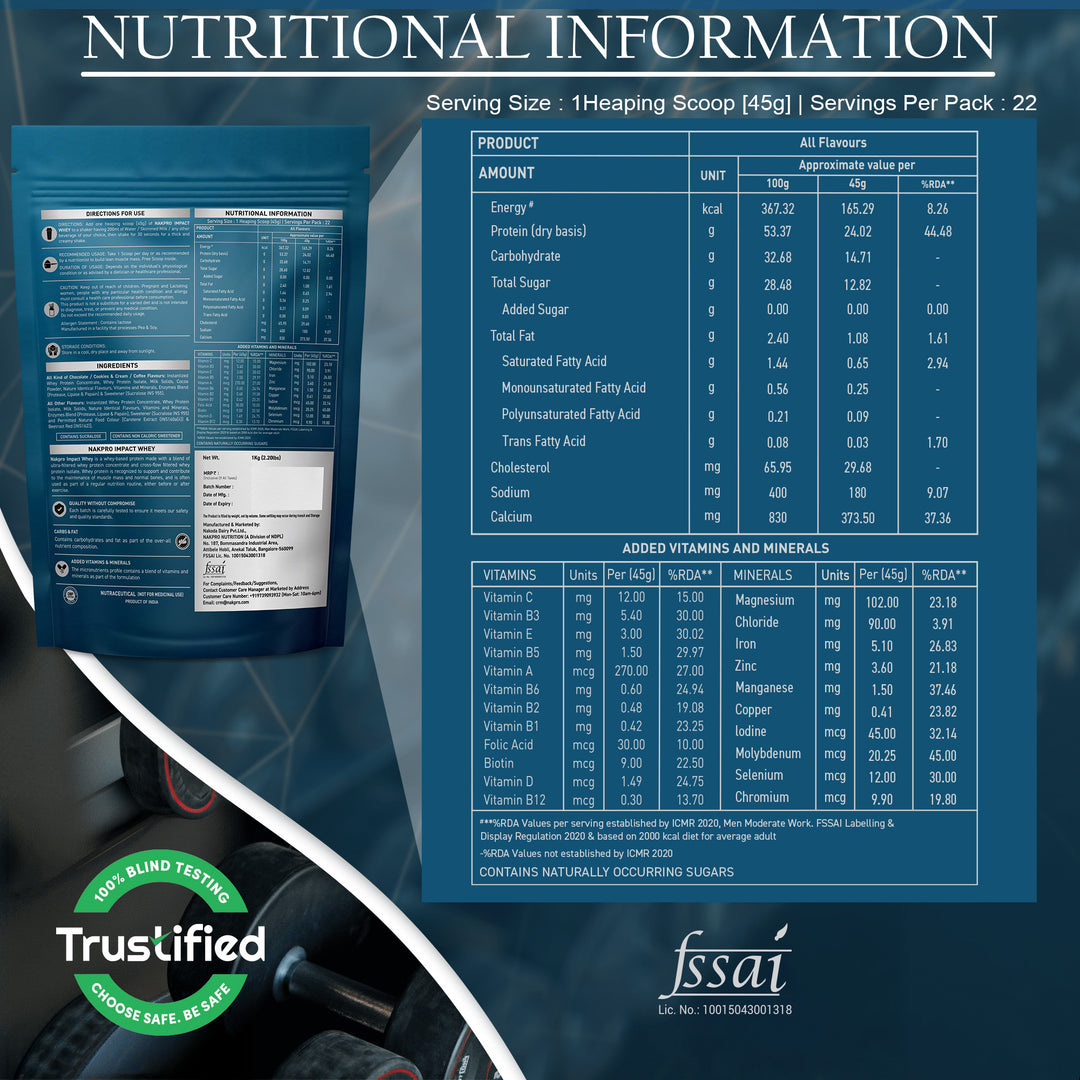 Nakpro Impact Whey Protein | 53g Protein | Whey Isolate & Concentrate Blend | Added Enzymes & Vitamins | Trustified Certified