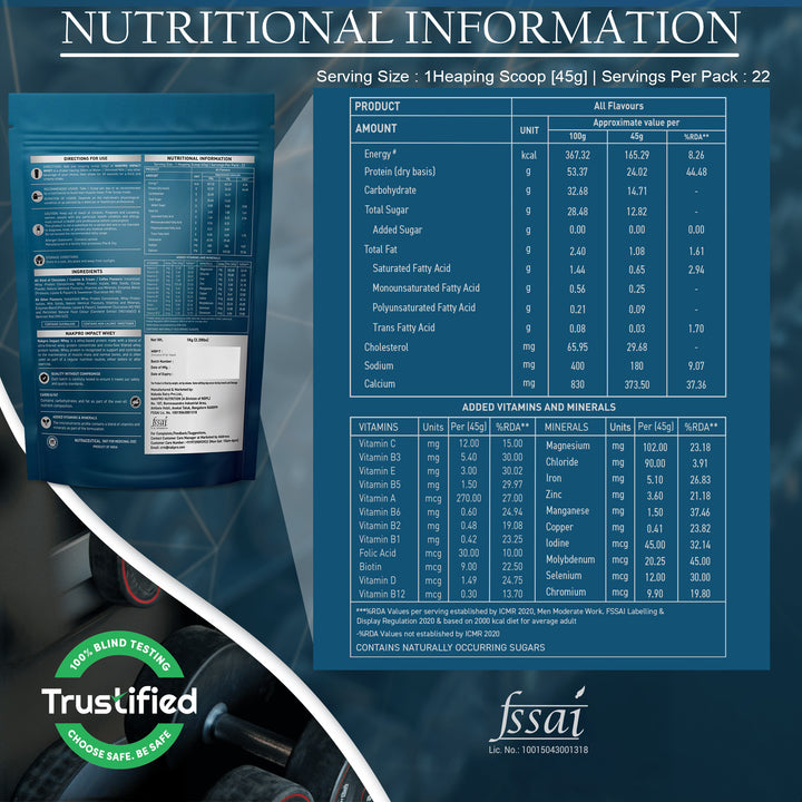 Nakpro Impact Whey Protein | 53g Protein | Whey Isolate & Concentrate Blend | Added Enzymes & Vitamins | Trustified Certified