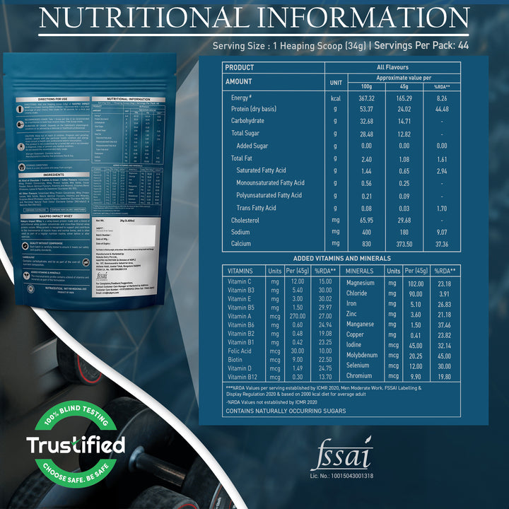 Nakpro Impact Whey Protein | 53g Protein | Whey Isolate & Concentrate Blend | Added Enzymes & Vitamins | Trustified Certified