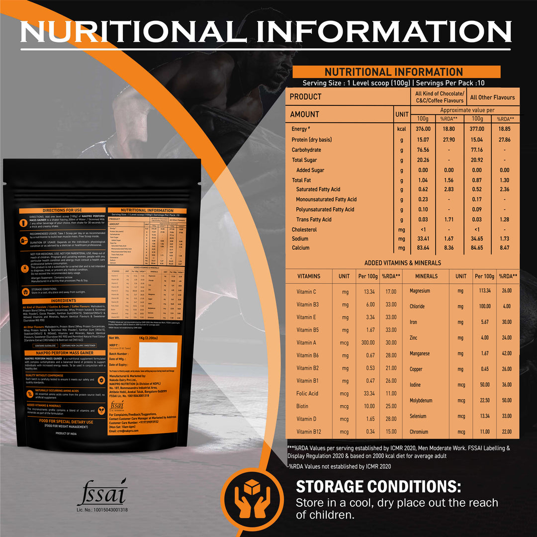 Nakpro Perform Mass Gainer | Protein Mass Gainer | 76g Carbs