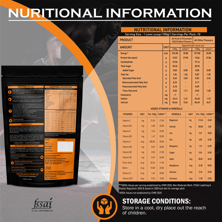 Nakpro Perform Mass Gainer | Protein Mass Gainer | 76g Carbs