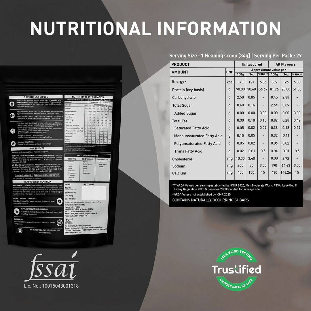 Nakpro Platinum Raw Whey Protein Isolate | 90g Protein | Clean Unflavored Whey Protein | Trustified Certified