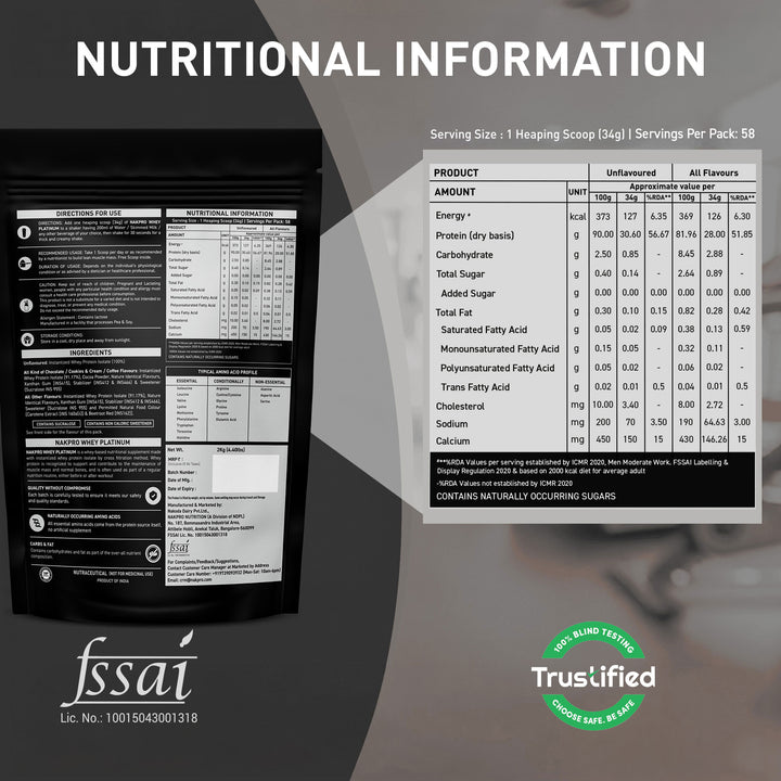 Nakpro Platinum Raw Whey Protein Isolate | 90g Protein | Clean Unflavored Whey Protein | Trustified Certified
