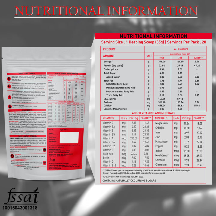 Nakpro Titanium Whey Protein Blend | 73g Protein |Whey Protein Blend of  WPH, WPI & WPC | Added Vitamins, Minerals & Creatine