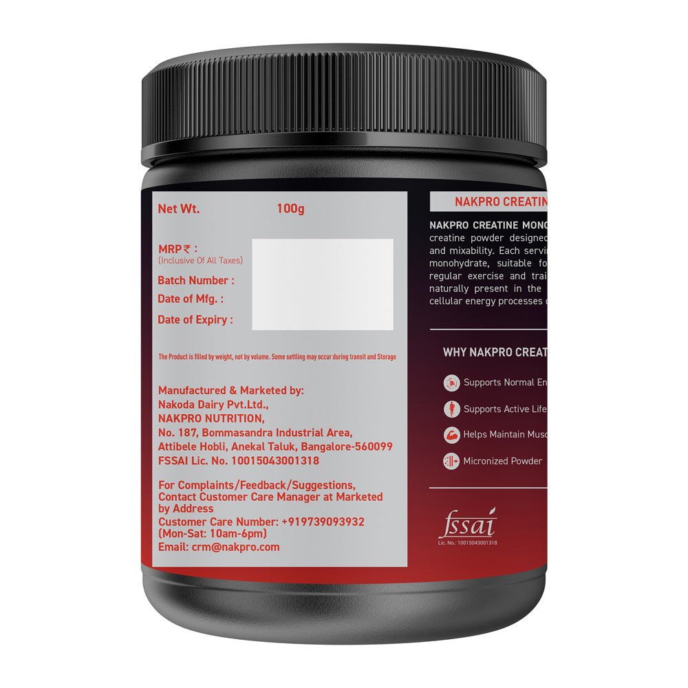 Nakpro Micronized Creatine Monohydrate | Maintenance and Support muscle | Trustified Certified