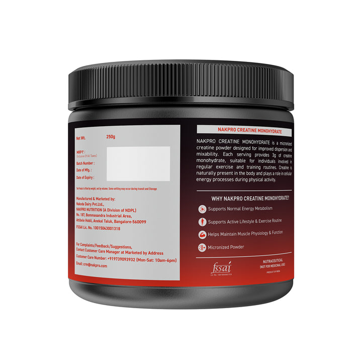 Nakpro Micronized Creatine Monohydrate | Maintenance and Support muscle | Trustified Certified
