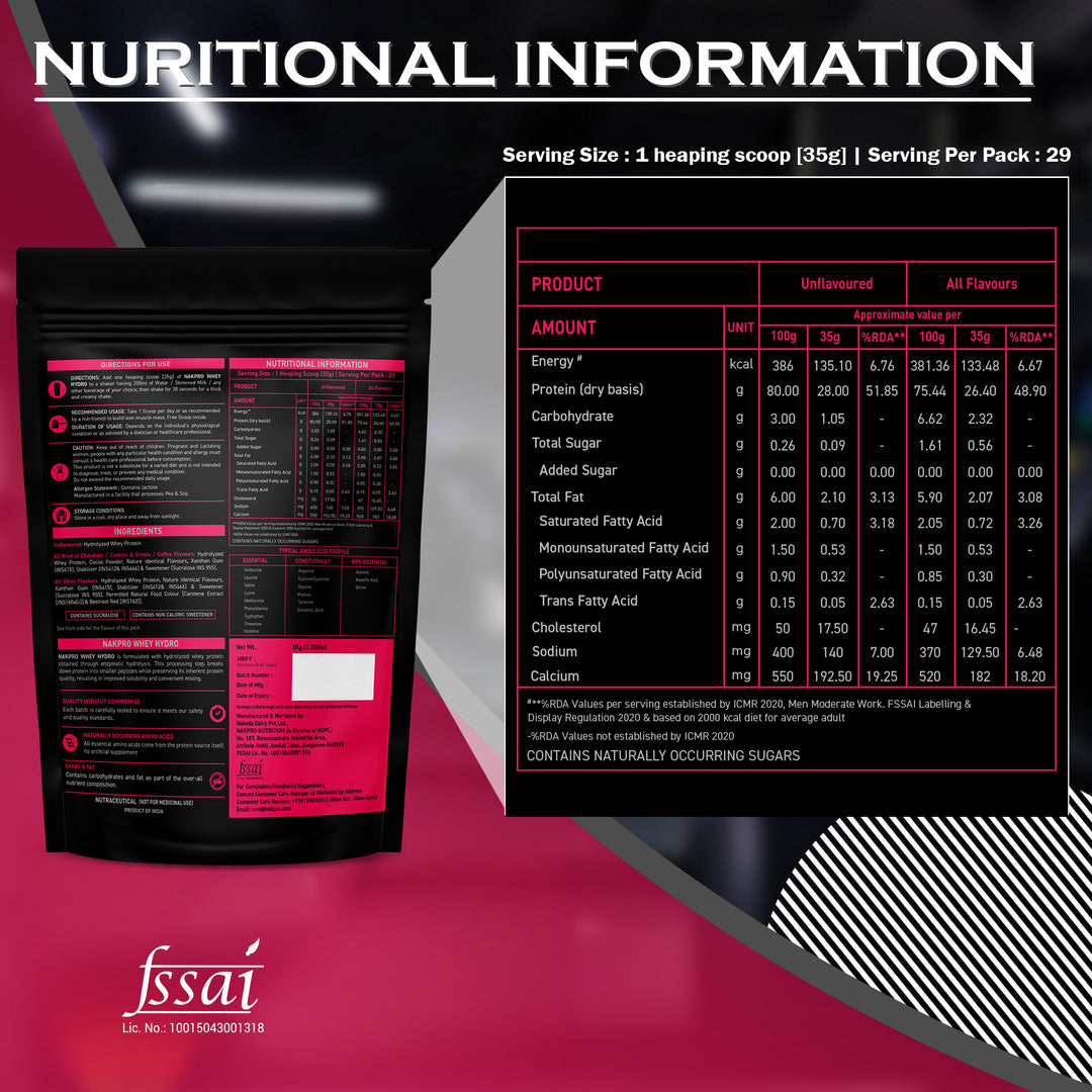 Nakpro Whey Hydro Whey Protein Hydrolysate | 75g Protein | Premium Whey Protein