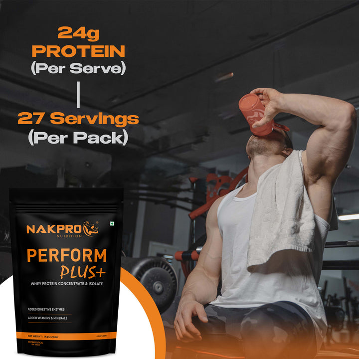 Nakpro Perform Plus+ Whey Protein Blend | 70g Protein | Blend of WPI & WPC | Added Vitamins, Minerals & Digestive Enzymes