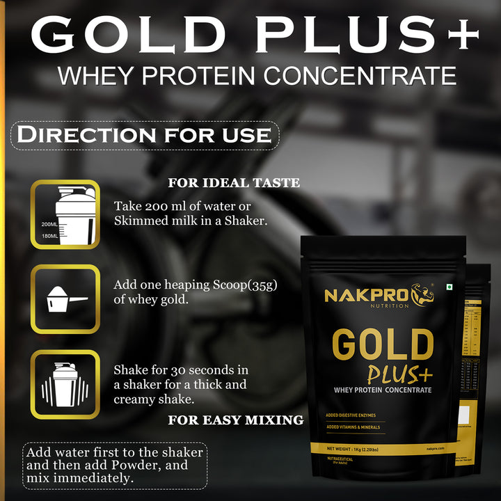 Nakpro Gold Plus+ Whey Protein Concentrate | 73g Protein | Added Digestive Enzymes, Vitamins & Minerals