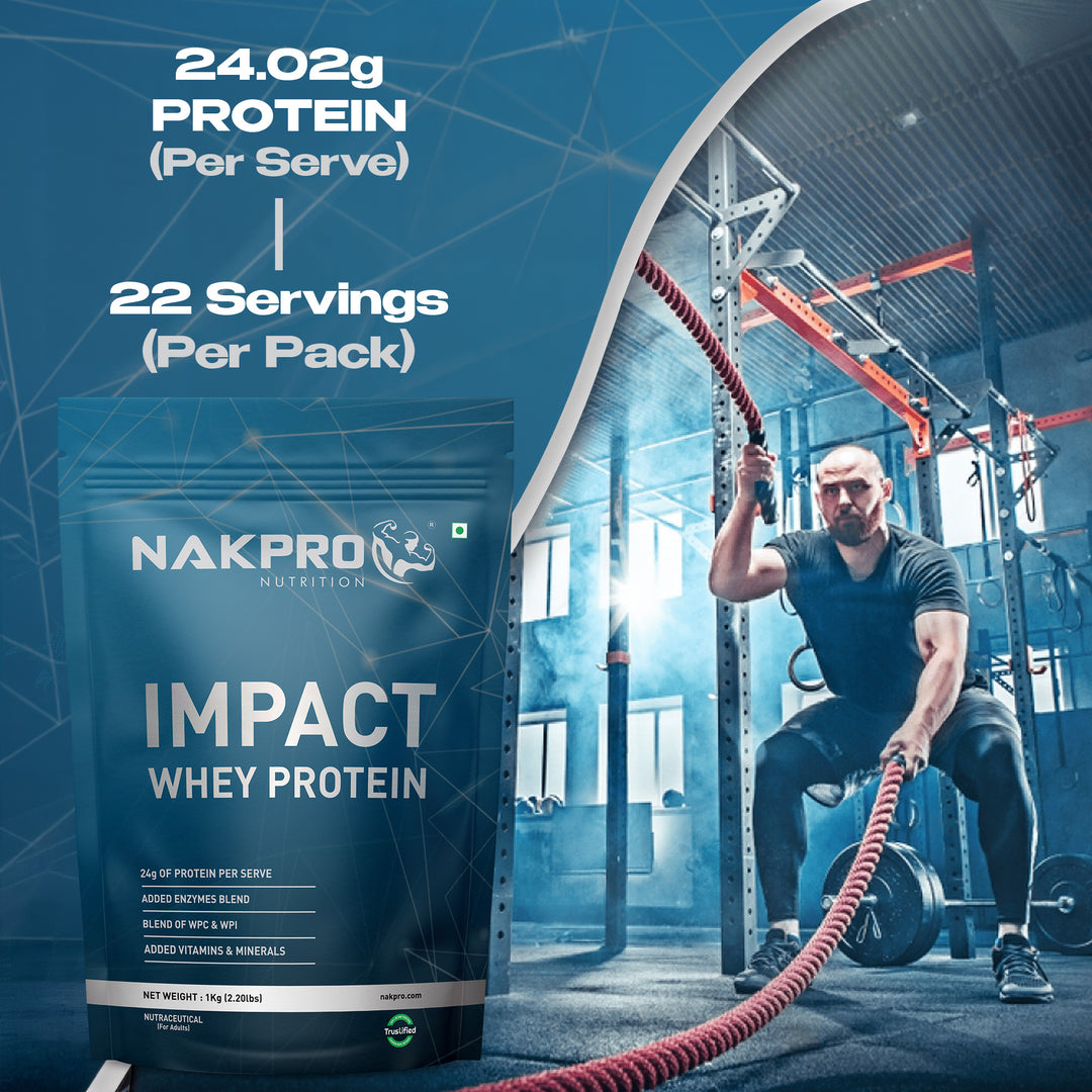 Nakpro Impact Whey Protein | 53g Protein | Whey Isolate & Concentrate Blend | Added Enzymes & Vitamins | Trustified Certified