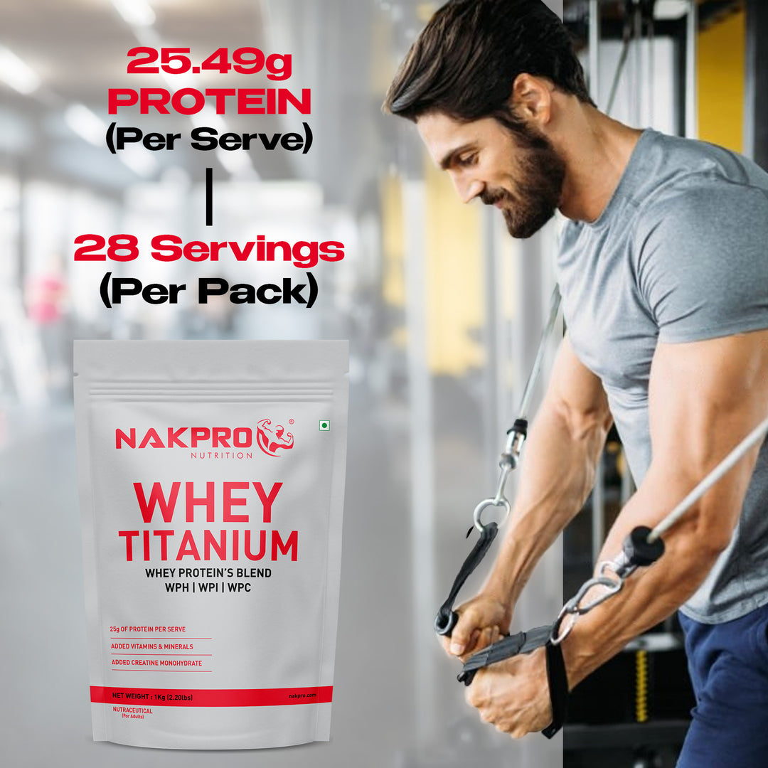Nakpro Titanium Whey Protein Blend | 73g Protein | Premium Whey Protein Blend of  WPH, WPI & WPC | Added Vitamins, Minerals & Creatine