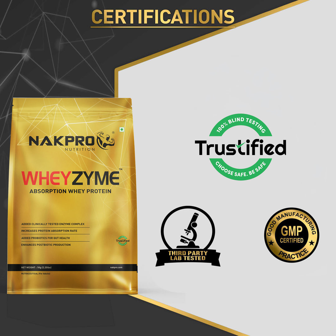 Nakpro Wheyzyme Absorption Whey Protein (Isolate & Concentrate) | 73g Protein | Added Probiotics | Trustified Certified
