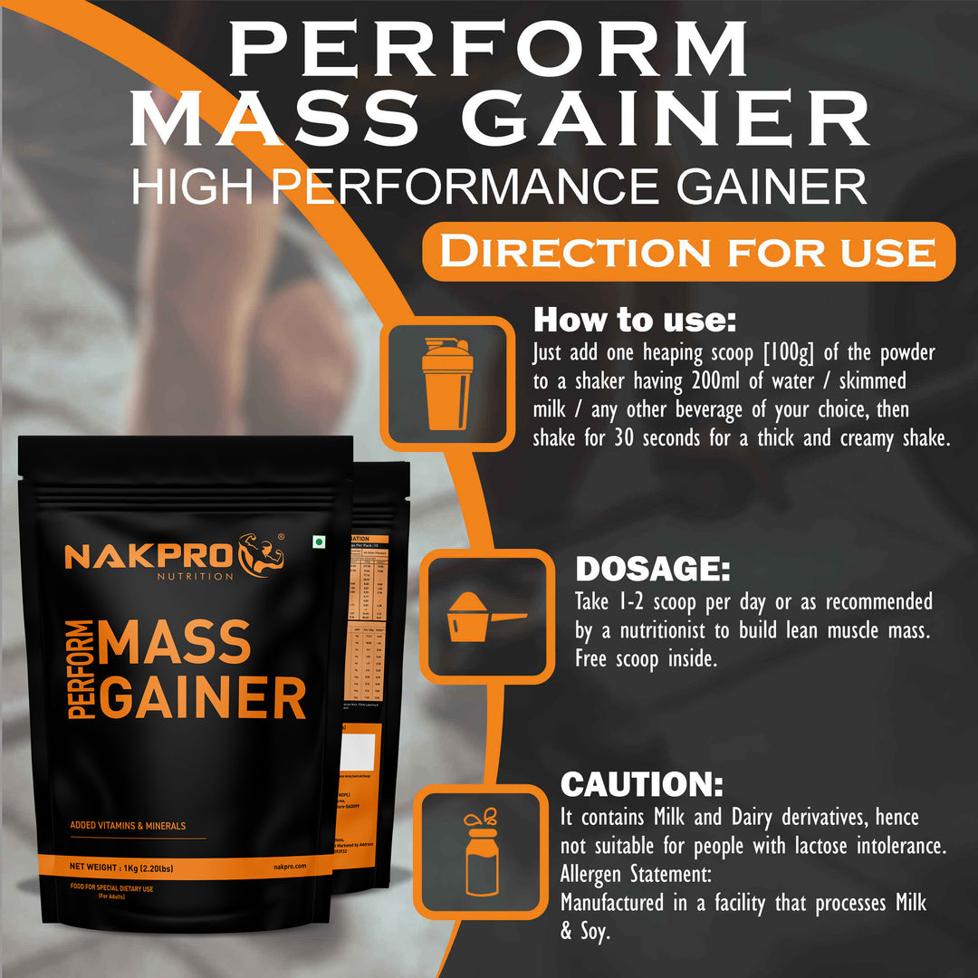 Nakpro Perform Mass Gainer | Protein Mass Gainer | 76g Carbs