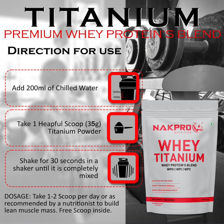 Nakpro Titanium Whey Protein Blend | 73g Protein | Premium Whey Protein Blend of  WPH, WPI & WPC | Added Vitamins, Minerals & Creatine