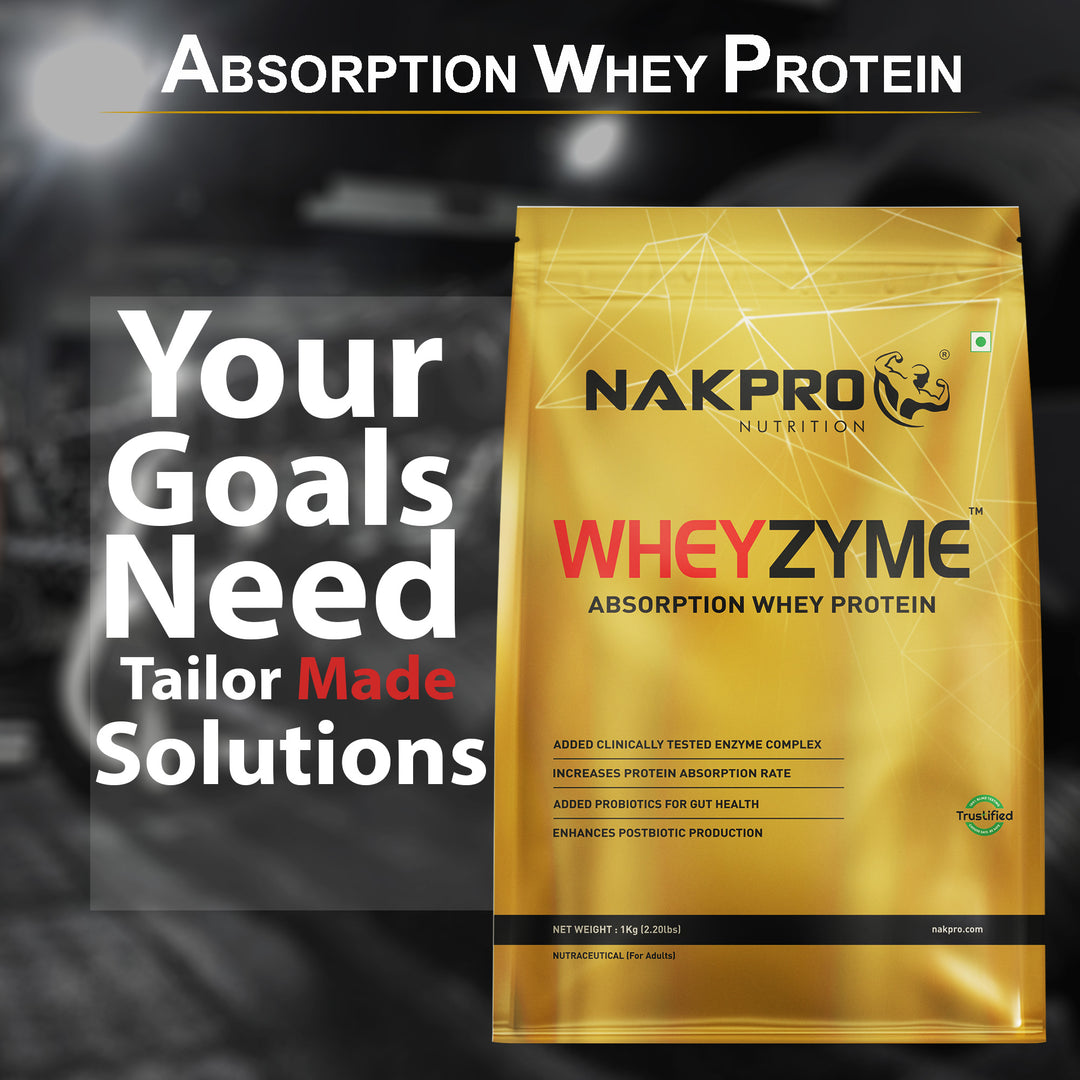 Nakpro Wheyzyme Absorption Whey Protein (Isolate & Concentrate) | 73g Protein | Added Probiotics | Trustified Certified