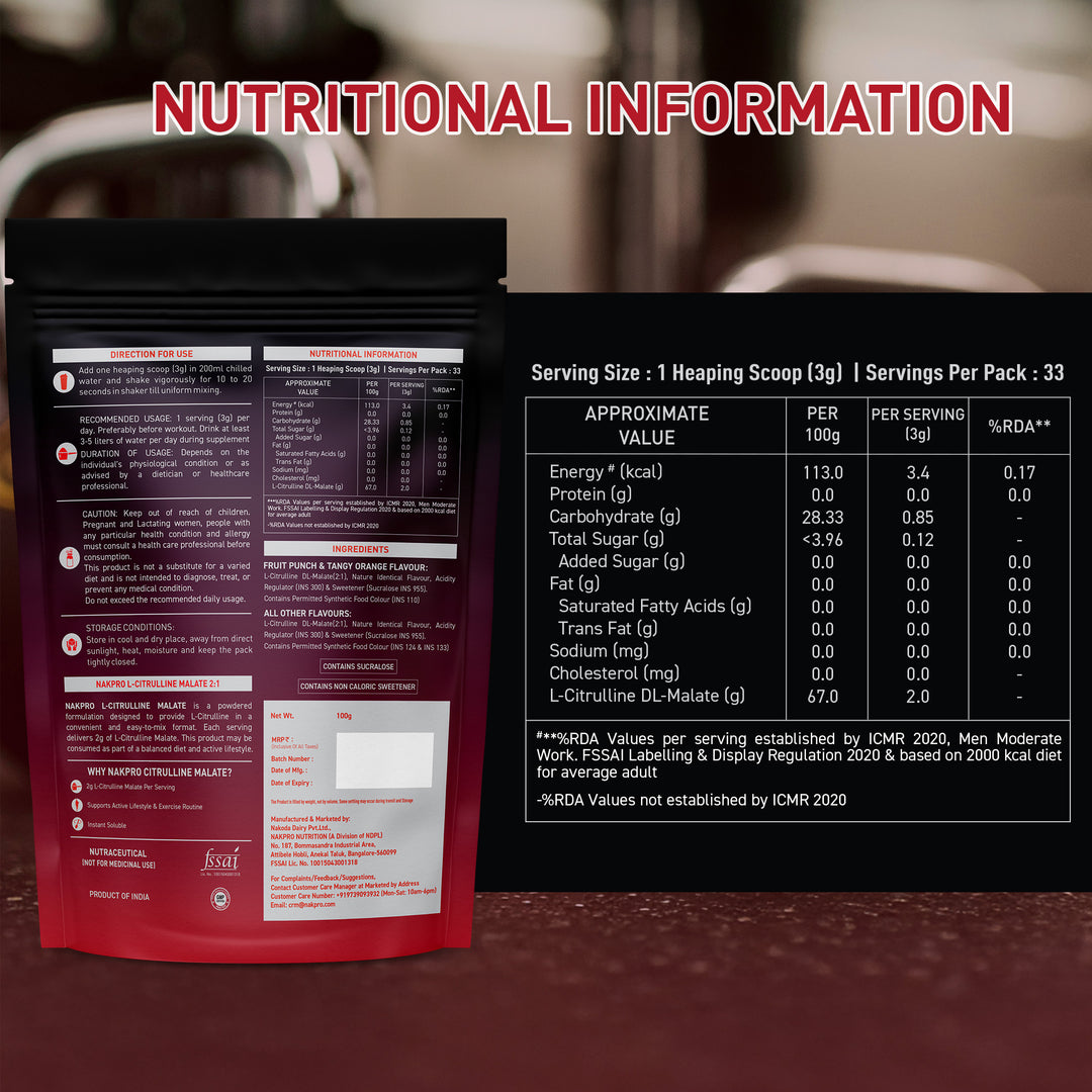 Nakpro Citrulline Malate | Amino Acid Supplement | Exercise Performance Support