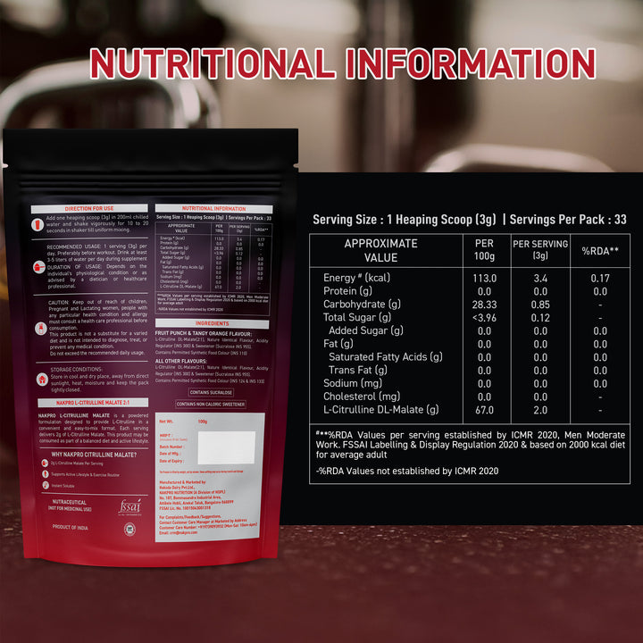Nakpro Citrulline Malate | Amino Acid Supplement | Exercise Performance Support