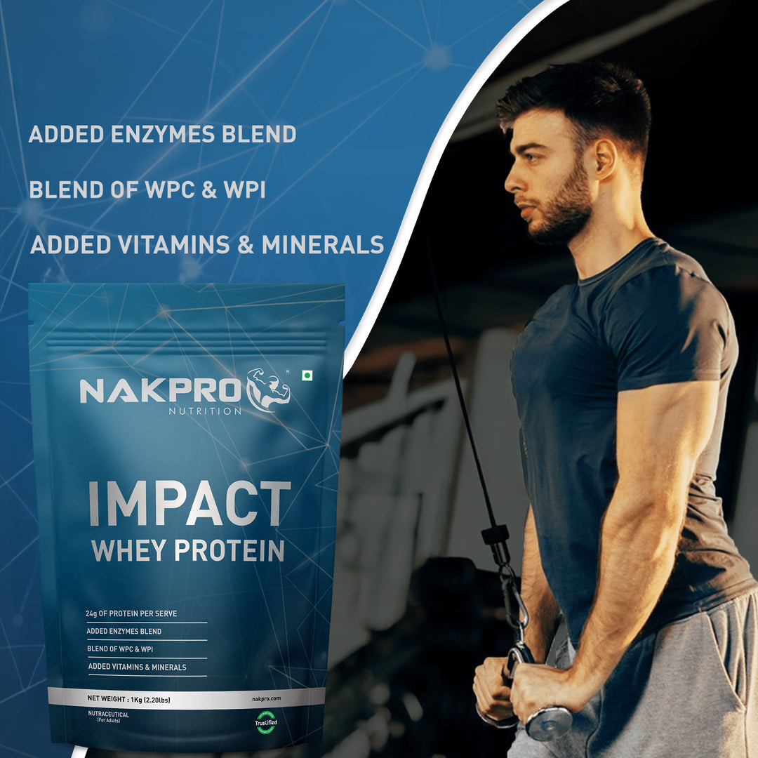 Nakpro Impact Whey Protein | 53g Protein | Whey Isolate & Concentrate Blend | Added Enzymes & Vitamins | Trustified Certified