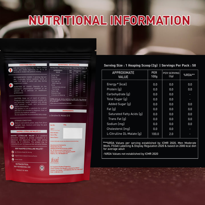 Nakpro Citrulline Malate | Amino Acid Supplement | Exercise Performance Support