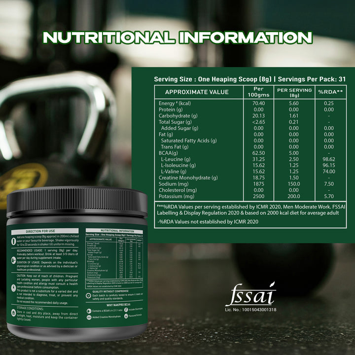 Nakpro BCAA Powder | Amino Acid | Supports workout performance