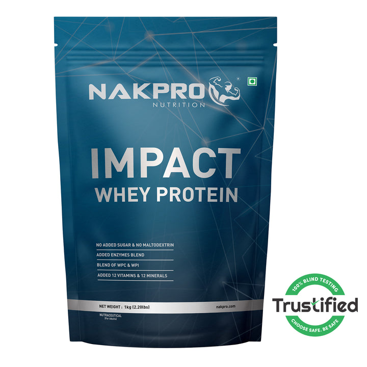 Nakpro Impact Whey Protein | 53g Protein | Whey Isolate & Concentrate Blend | Added Enzymes & Vitamins | Trustified Certified