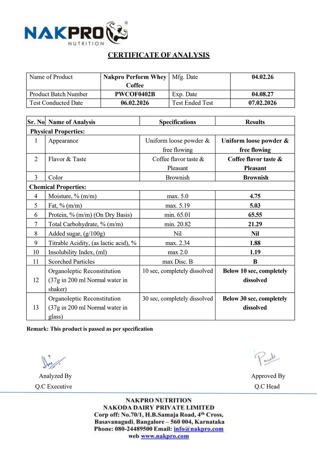 Perform Whey Protein Concentrate