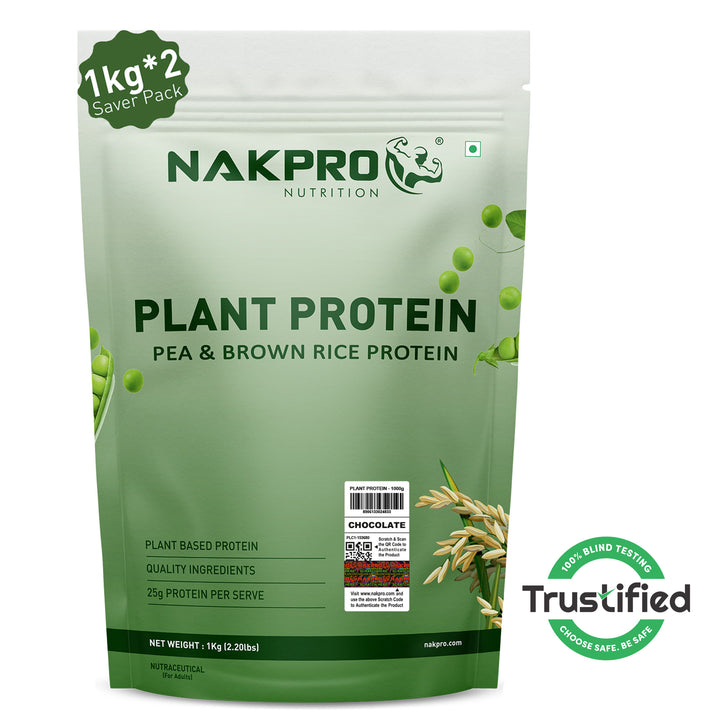 Nakpro Plant Protein Powder | 70g Protein | Pea & Brown Rice Protein Blend | Trustified Certified
