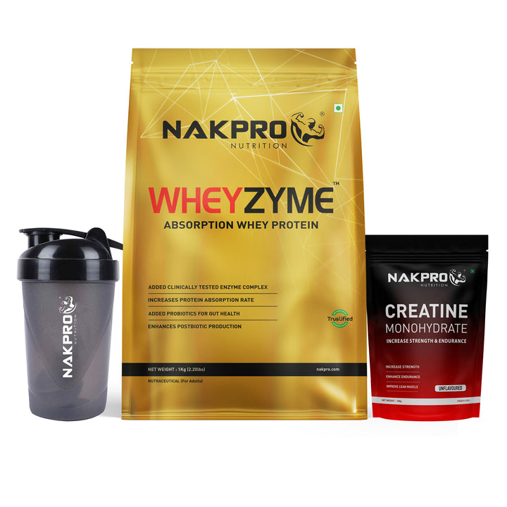 Nakpro Wheyzyme Absorption Whey Protein (Isolate & Concentrate) | 73g Protein | Added Probiotics | Trustified Certified