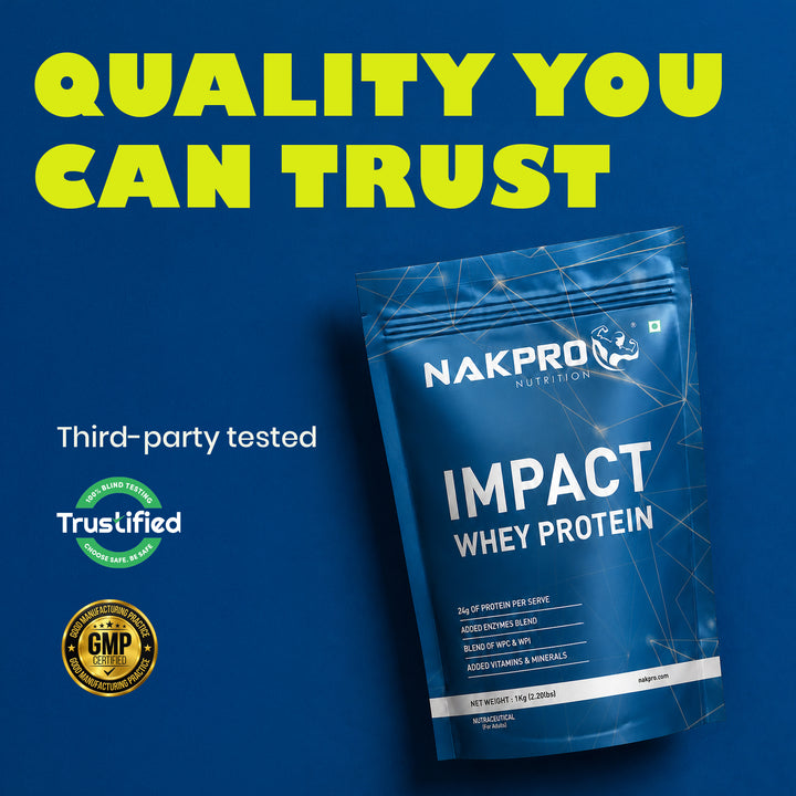 Nakpro Impact Whey Protein | 53g Protein | Whey Isolate & Concentrate Blend | Added Enzymes & Vitamins | Trustified Certified
